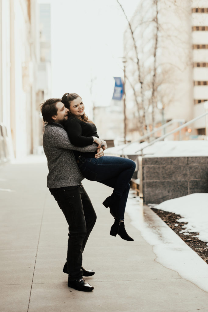 Kelly and Jordan's engagement session in downtown Rochester, MN.