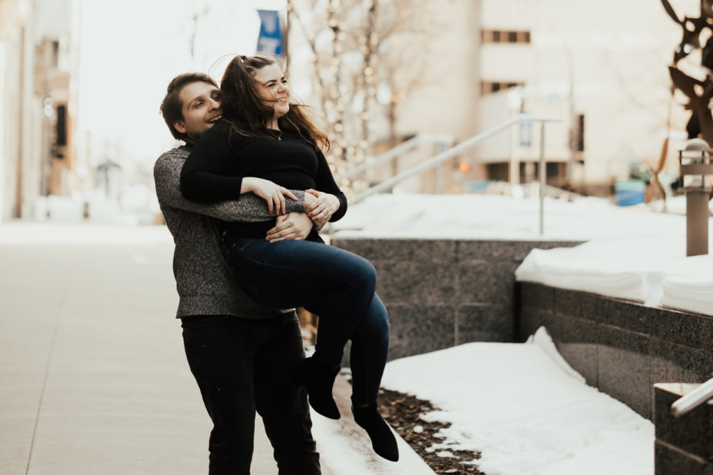 Kelly and Jordan's engagement session in downtown Rochester, MN.